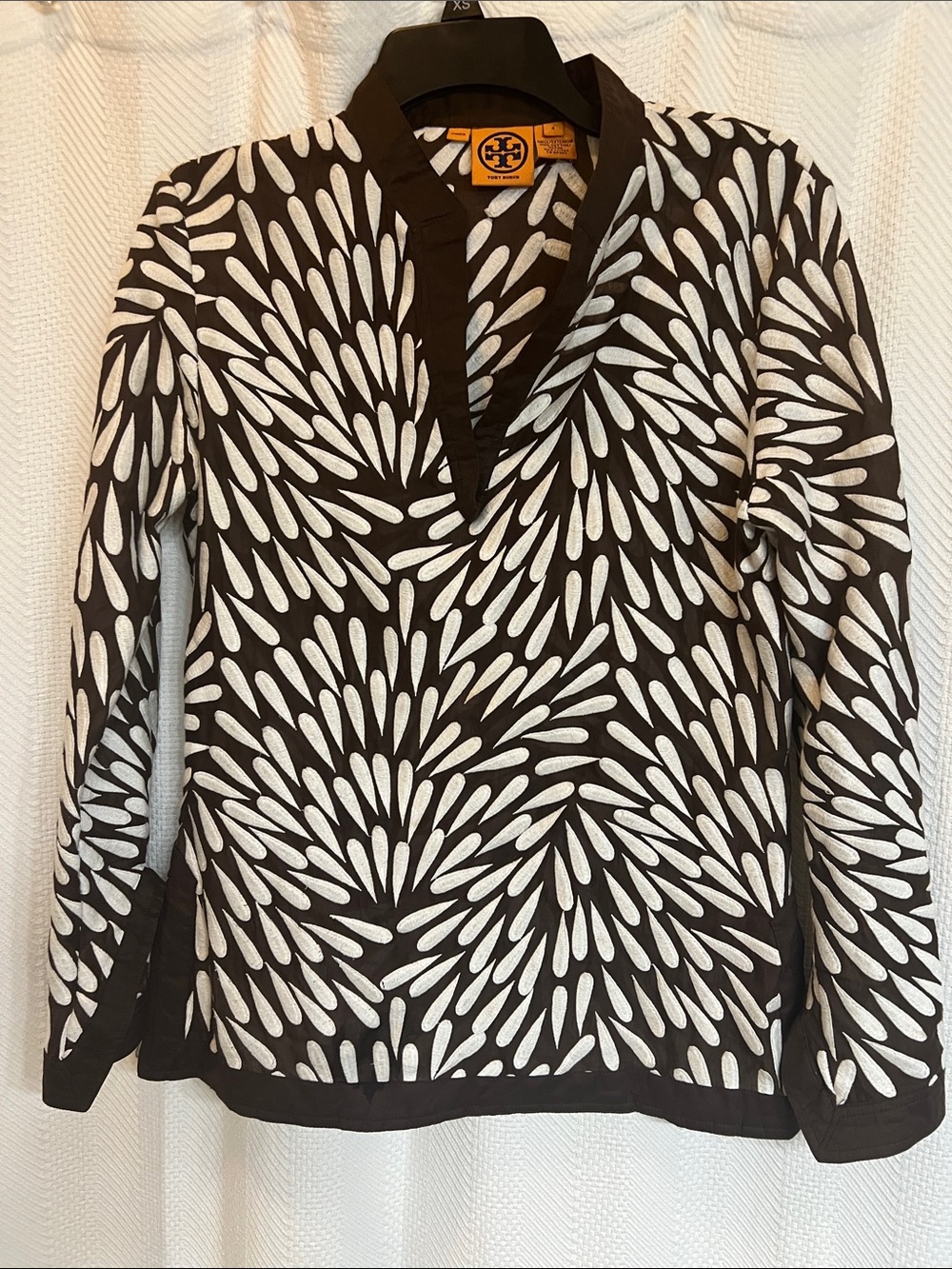 Tory Burch Brown and White Floral Burst Tunic